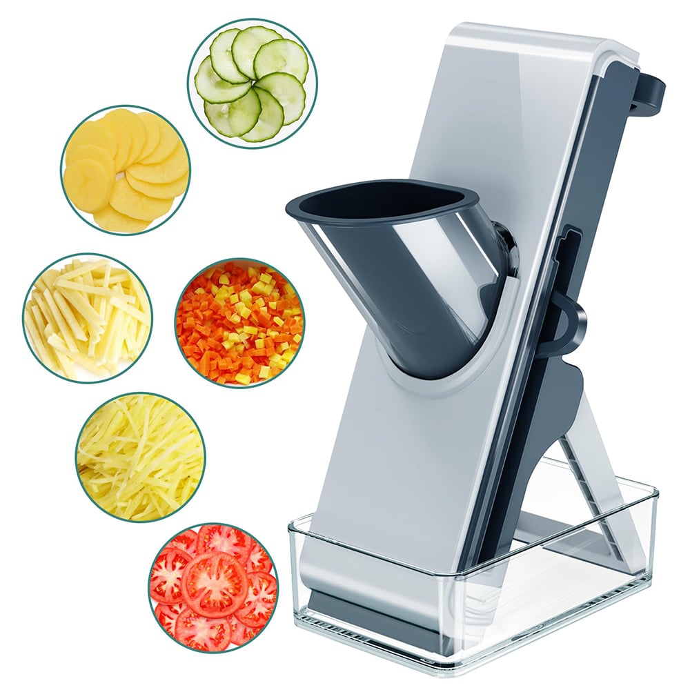 Mandoline verticale 3-en-1 inox avec boîte integrée