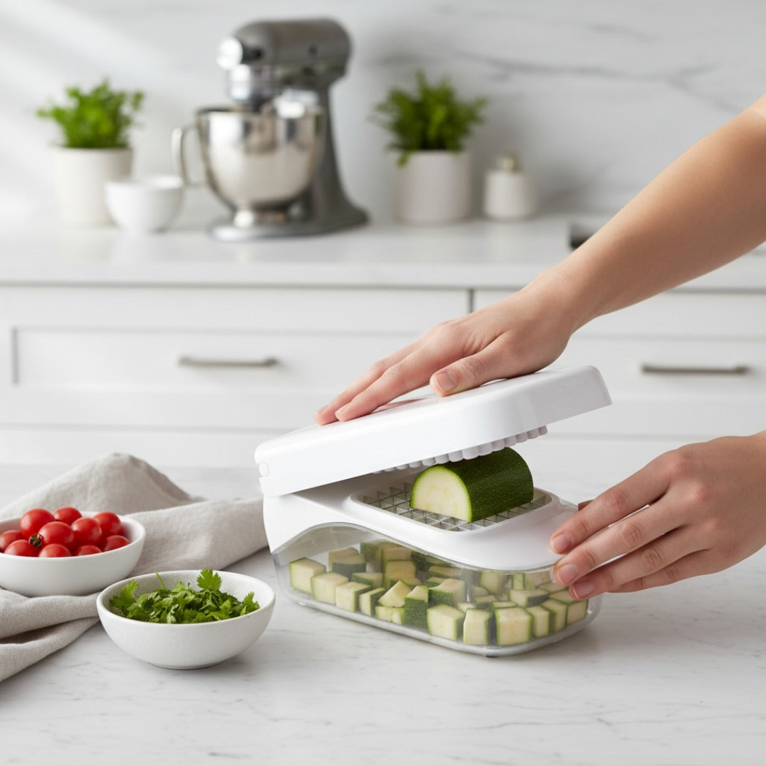 Coupe-légumes en dés compact avec boîte