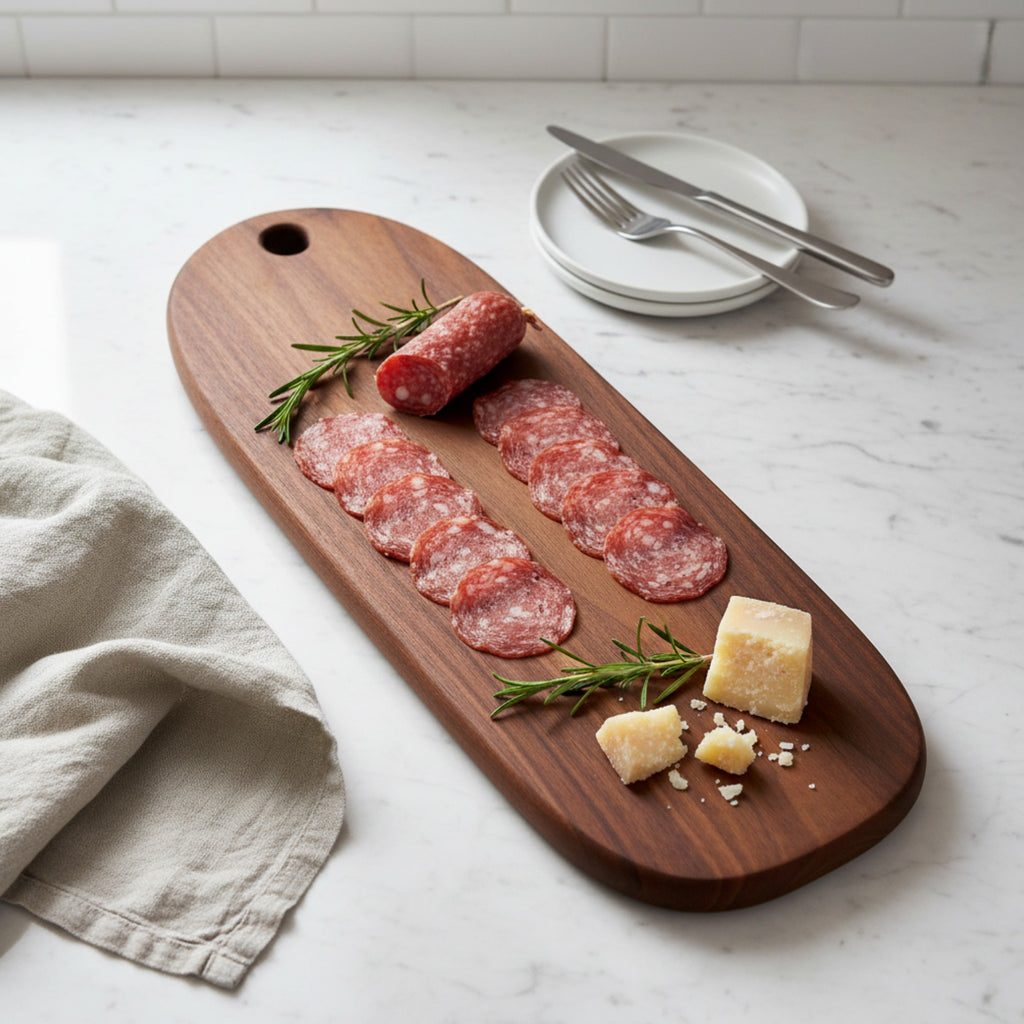 Grande planche à découper en noyer noir ovale