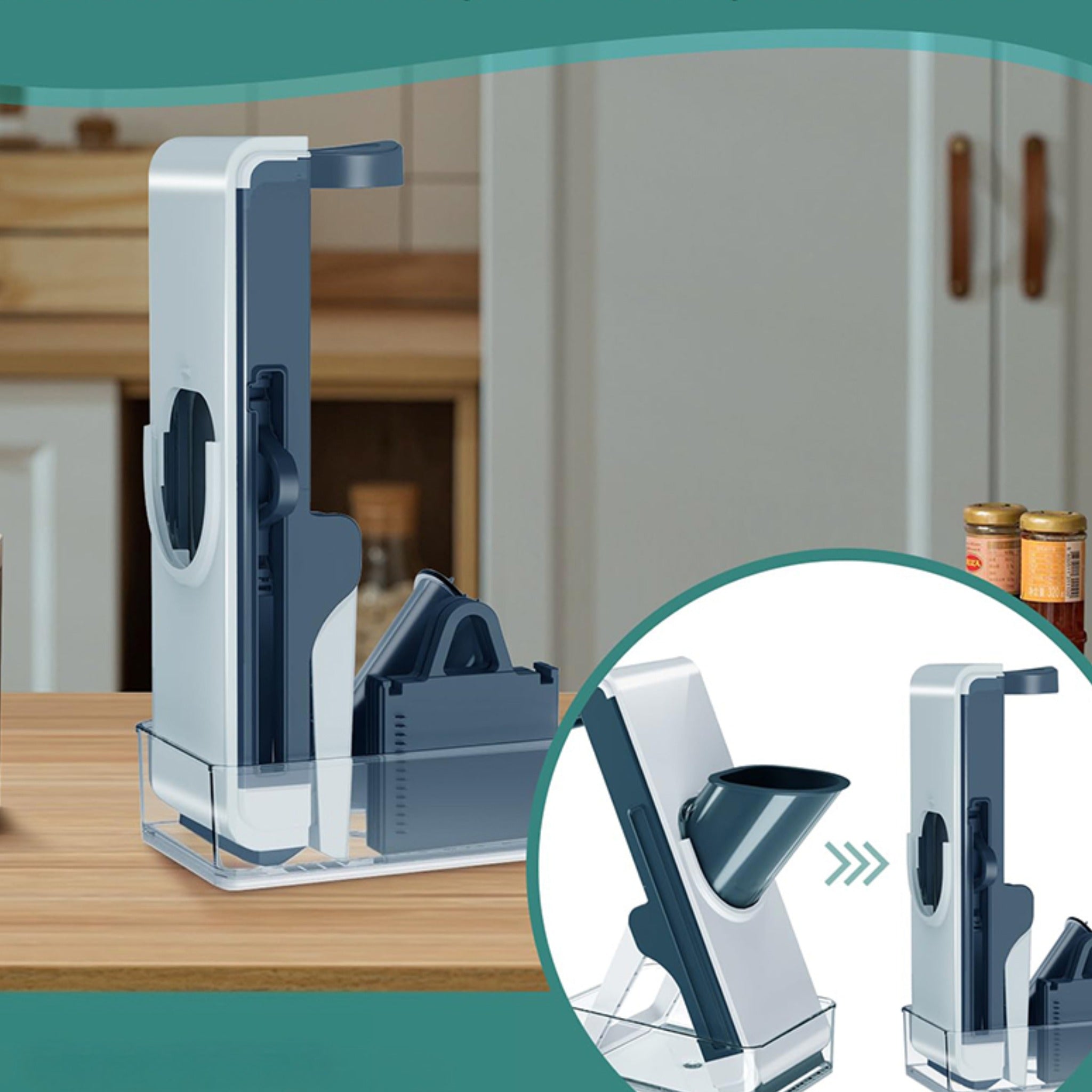 Mandoline verticale 3-en-1 inox avec boîte integrée