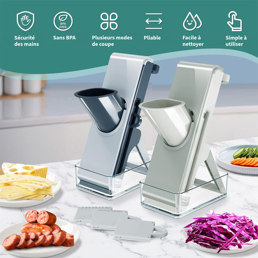 Mandoline verticale 3-en-1 inox avec boîte integrée