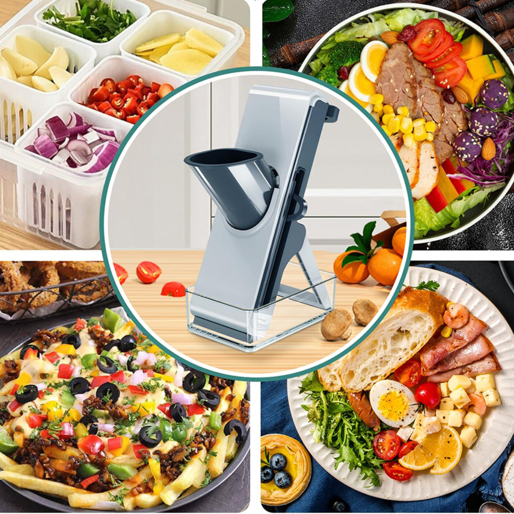Mandoline verticale 3-en-1 inox avec boîte integrée