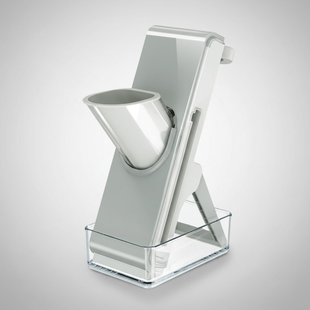 Mandoline verticale 3-en-1 inox avec boîte integrée