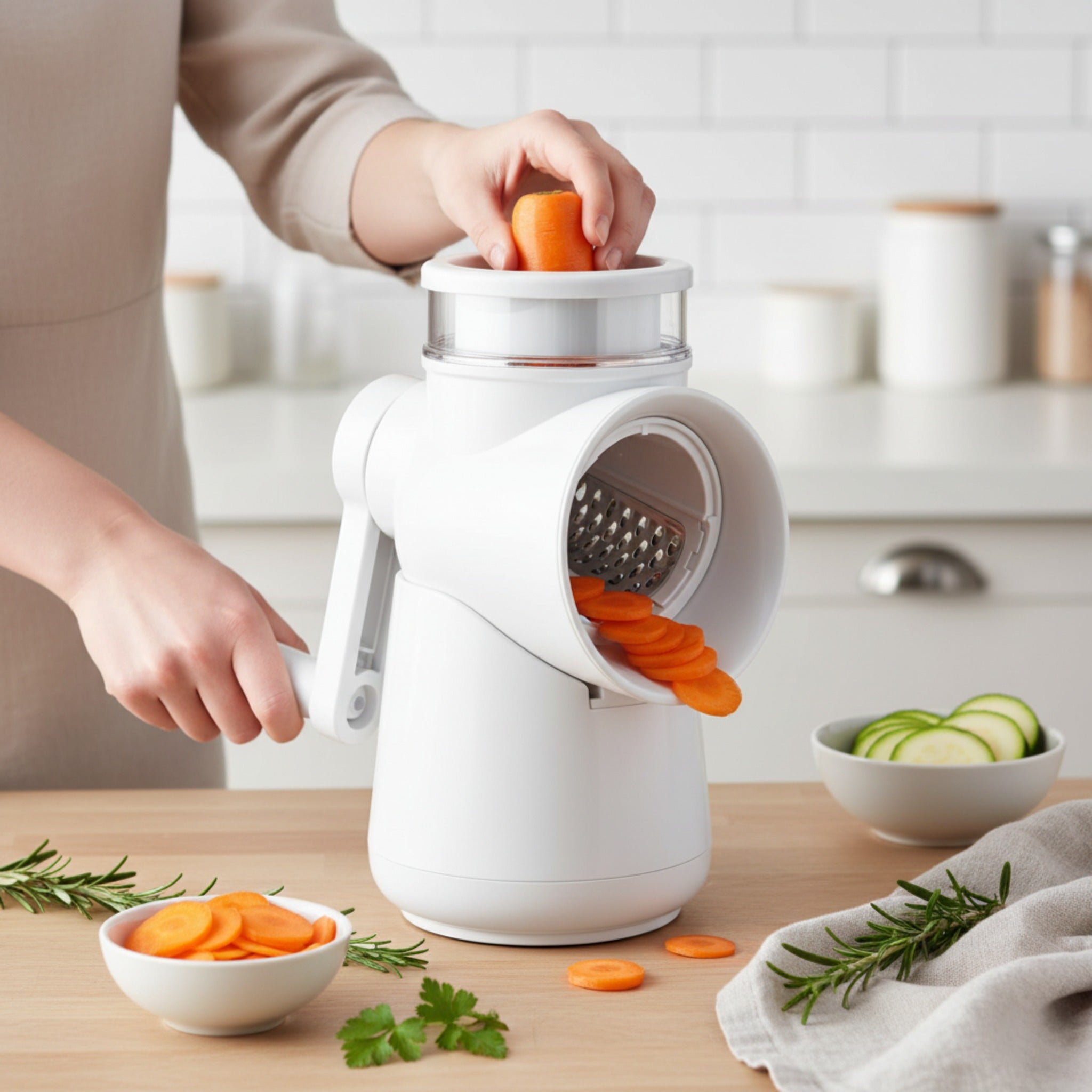 Mandoline rotative multi-fonction sécurisée