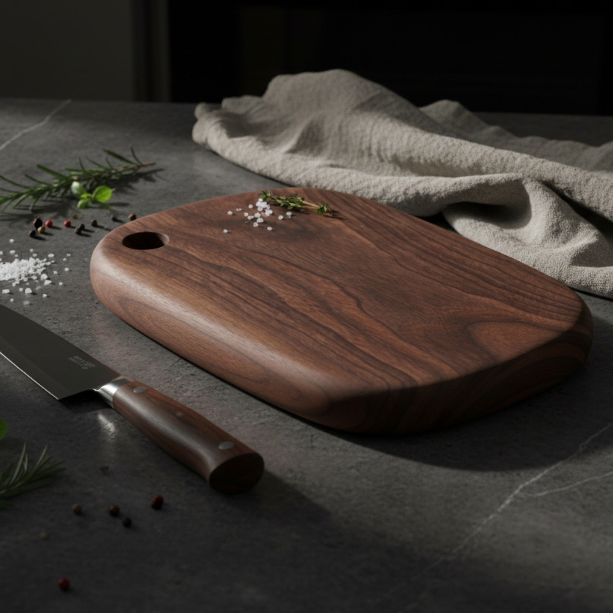 Planche à découper en noyer noir design naturel