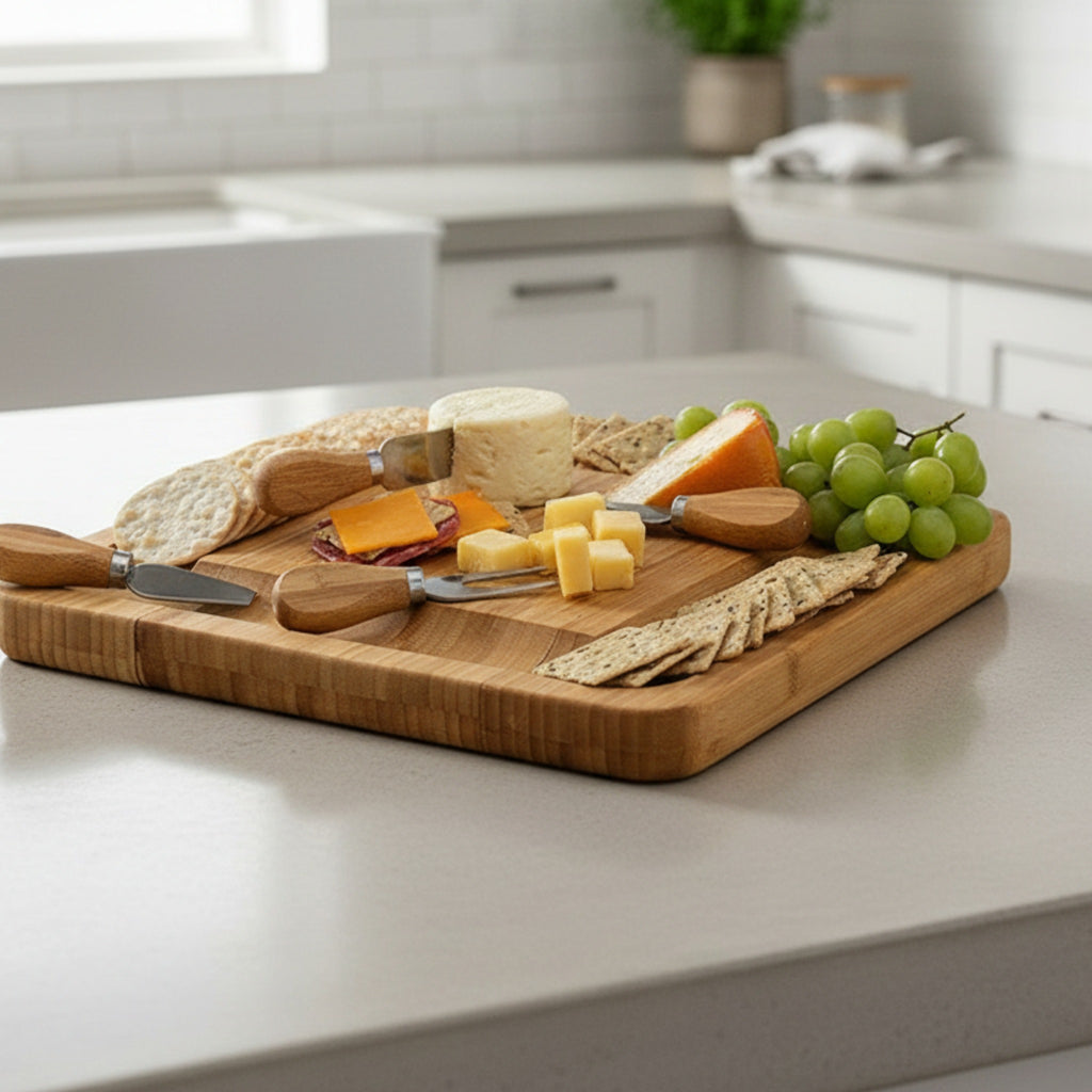 Planche à découper carrée avec tiroir à couteaux intégré