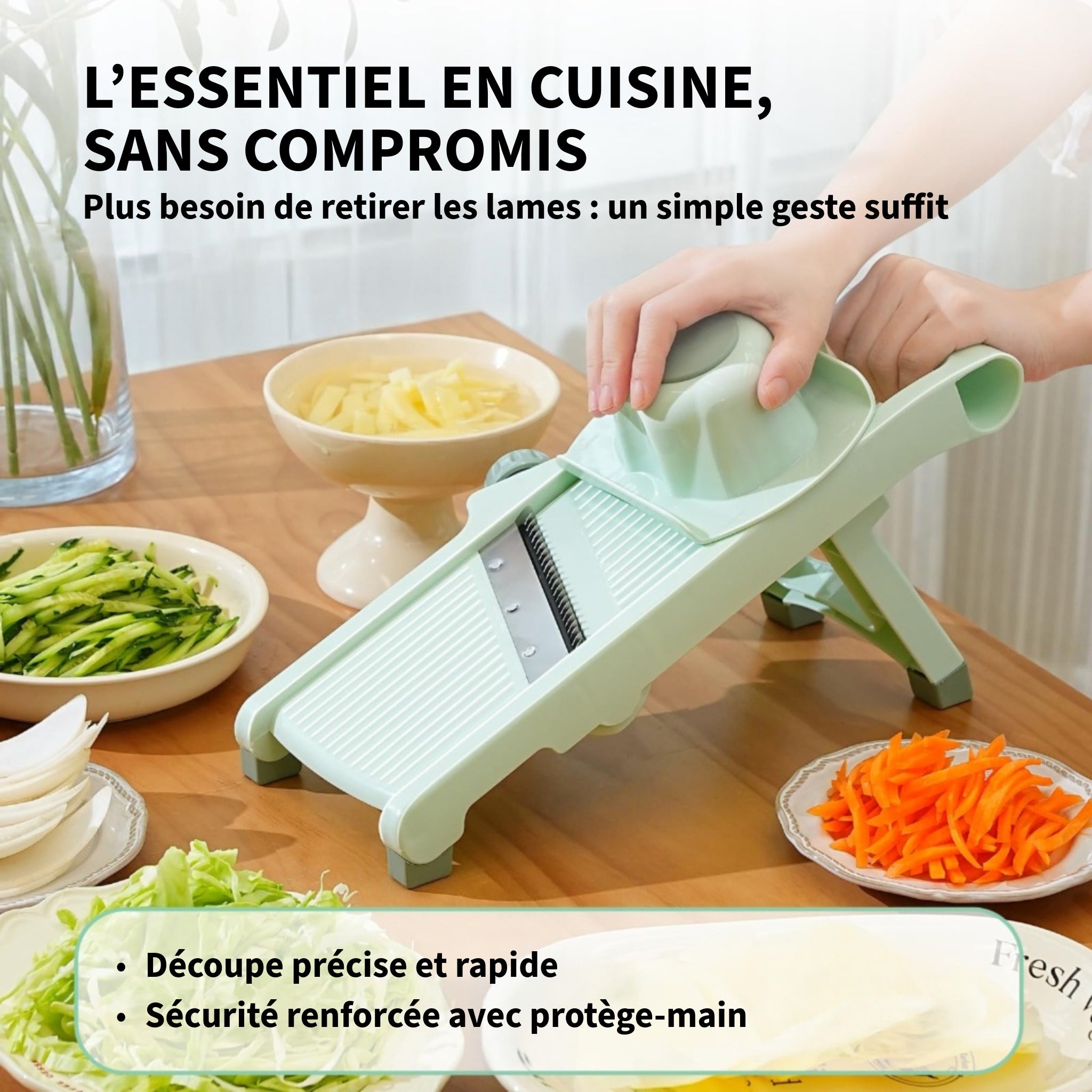 Mandoline réglable inox avec protège-main