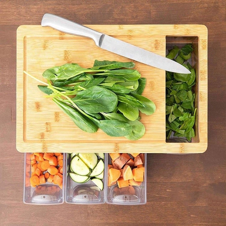 planche à découper cuisine avec bac tiroir récupérateur